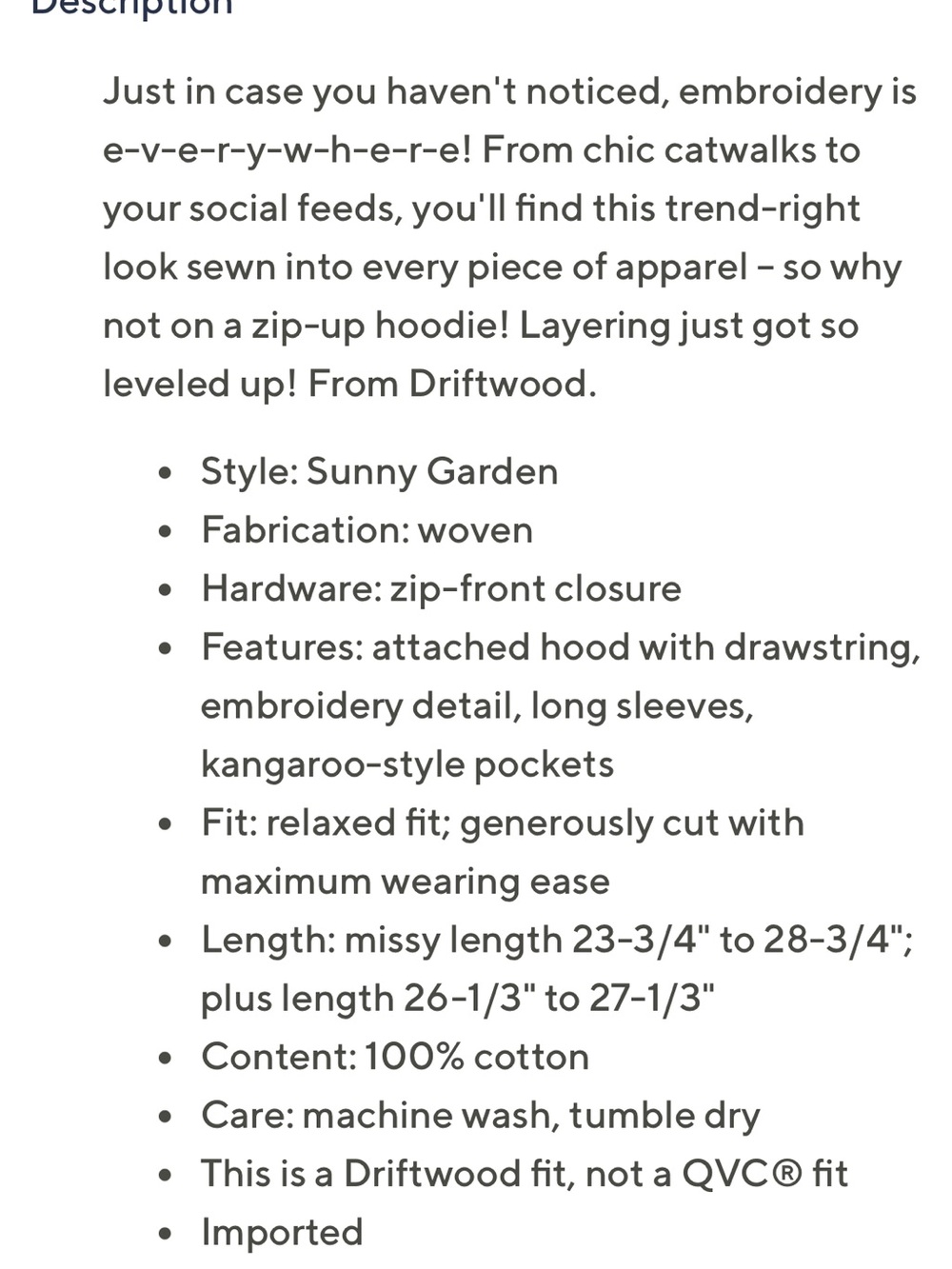 Driftwood White Zip Up Hoodie with Floral Embroidery - Sunny Garden - Picture 13 of 13